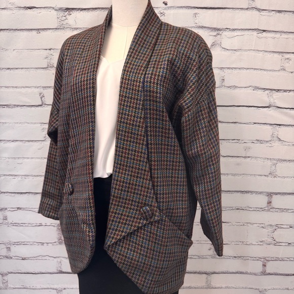 Source Unknown Jackets & Blazers - Vintage Tweed Houndstooth Blazer Shawl Collar Wool Feel Medium